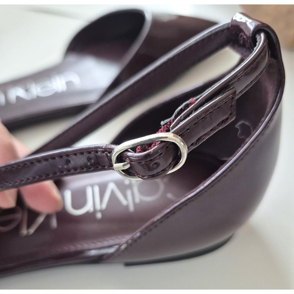 Calvin Klein Flats Size 9 Burgundy Patent Leather Ankle Strap Point Odeli Ballet - Picture 4 of 9